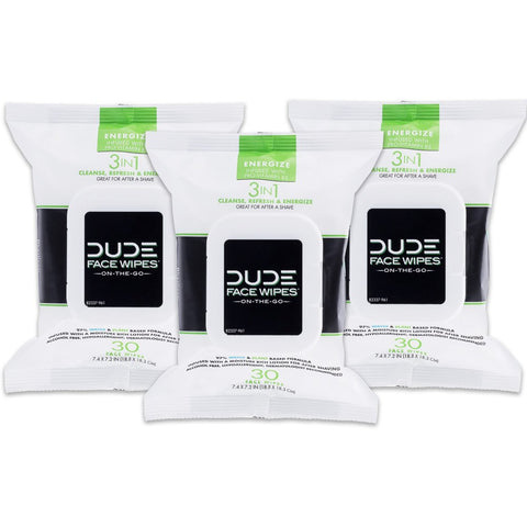 DUDE Wipes - Dude Wipes – 3 Pack, 90 Lenços, Infundidos com Energizante Pro Vitamina B5, Livres de Álcool e Hipoalergênicos