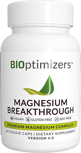 Suplemento BiOptimizers Magnesium Breakthrough 4.0 – 7 Formas de Magnésio: Glicinato, Malato, Citrato e Mais – Suplemento Natural para Sono e Cérebro – 60 Cápsulas