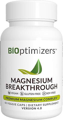 Suplemento BiOptimizers Magnesium Breakthrough 4.0 – 7 Formas de Magnésio: Glicinato, Malato, Citrato e Mais – Suplemento Natural para Sono e Cérebro – 60 Cápsulas