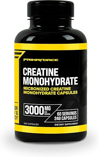 Creatine Monohydrate Capsules – 240 Cápsulas, 3.000mg por Porção, Livre de Glúten e Não-OGM - Primaforce