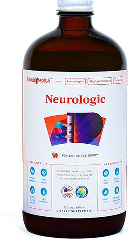32 Oz Suplemento Líquido Neurologic Focus, Nootrópico para Função Cognitiva, Suplemento Cerebral para Memória – 32 Oz convertido para 946 ml - LIQUIDHEALTH