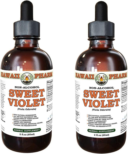 Extrato Líquido Sem Álcool de Violeta Doce, Glicerito de Folha Seca de Violeta Doce (Viola Odorata), Suplemento Herbal Natural, EUA 2×60 ml - Hawaii Pharm