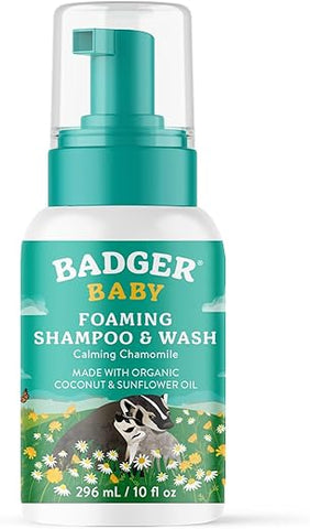 Baby Wash – Shampoo e Sabonete Líquido de Camomila Calmante para Bebês, Orgânico, Suave para Recém-Nascidos e Crianças, 300 ml - Badger