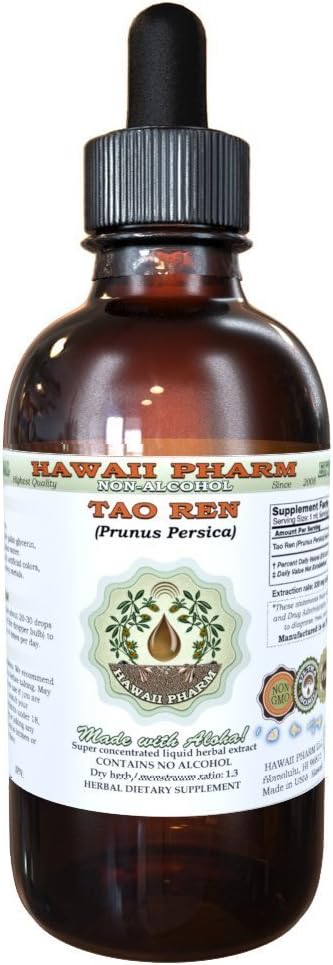 Hawaii Pharm - Tao Ren Extrato Líquido Sem Álcool, Tao Ren, Glicerito de Núcleo de Pêssego (Prunus Persica) Herbal 120 ml