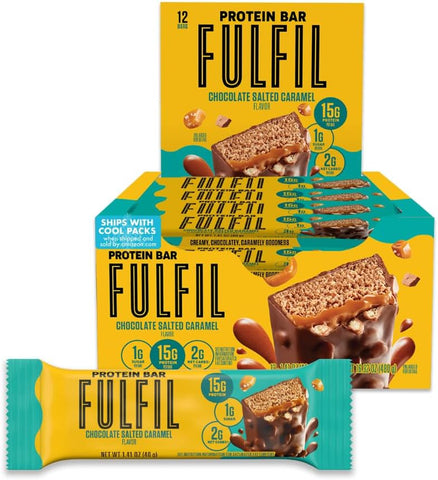 Barras de Proteína, Nova Receita Chocolate Caramelo Salgado, 15g Proteína, Itens Essenciais para a Despensa, 12 Unidades, Embalagem Pode Variar - FULFIL