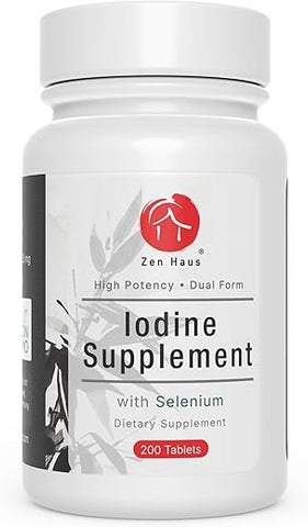 Suplemento de Iodo 12.5 mg com Selênio (como Selenometionina) e Mais – 200 Comprimidos – Suporte Imunológico e da Tireoide – Comprimidos de Iodo de Alta Potência – Comparável ao Lugol’s - Zen Haus
