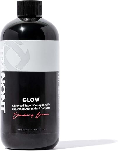 Glow Bebida Proteica de Colágeno Morango Banana | 15 fl oz (443 ml) | Suporte para Cabelo, Pele, Unhas e Articulações | Biotina e Ácido Hialurônico | Beleza e Cuidados com a Pele | Peptídeos de Colágeno - Tranont