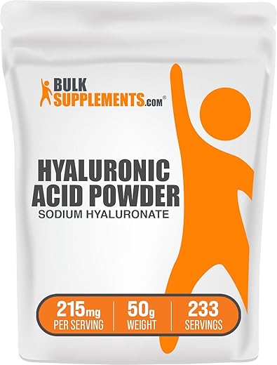 com Ácido Hialurônico em Pó – Suplementos de Ácido Hialurônico, 215mg – Grau Alimentício, Livre de Glúten – 215mg por Porção, 50g (1,8 oz) (Embalagem…) - BulkSupplements