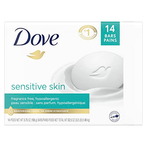 Beauty Bar Hidratante para Pele Mais Macia, Sem Fragrância, Hipoalergênico, Pele Sensível, 106g, 14 Barras - Dove