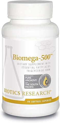Biomega 500 Óleo de Peixe Ômega 3, Altamente Concentrado com EPA/DHA, Ácidos Graxos Ômega 3, Suporta o Sistema Imunológico e Cardiovascular 90 Softgels - Biotics Research