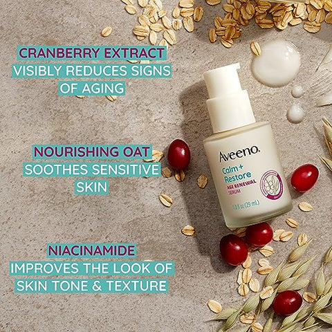 Calm Restore Renovação Anti-Rugas – Sérum Facial Anti-Envelhecimento com Aveia Nutritiva – 30ml - Aveeno
