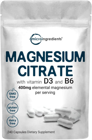 Micro Ingredients - Magnésio Citrato 400mg com Vitamina D3 1000UI – Fortaleça sua saúde com a marca líder