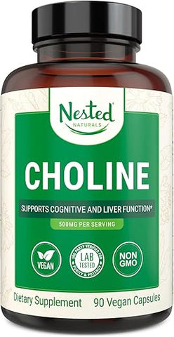 Choline Bitartrate 500mg | Suplemento de Alta Potência de Colina | Suporta o Desempenho Cognitivo - Nested Naturals