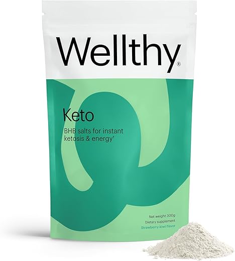 Keto Power com Sais de BHB para Cetose Instantânea e Energia, Sabor Natural de Morango Kiwi, 300g - Wellthy