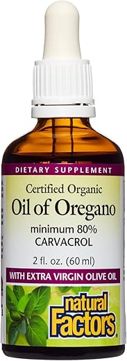 Óleo de Orégano Orgânico Certificado Natural Factors, Suplemento Herbal para Suporte Imunológico, Vegano, Não-OGM, 60 ml
