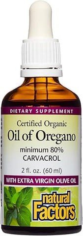 Óleo de Orégano Orgânico Certificado Natural Factors, Suplemento Herbal para Suporte Imunológico, Vegano, Não-OGM, 60 ml