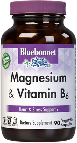 Bluebonnet - BlueBonnet Magnesium Plus B-6 Cápsulas Vegetarianas, 90 Unidades – 100% Natural e Vegano