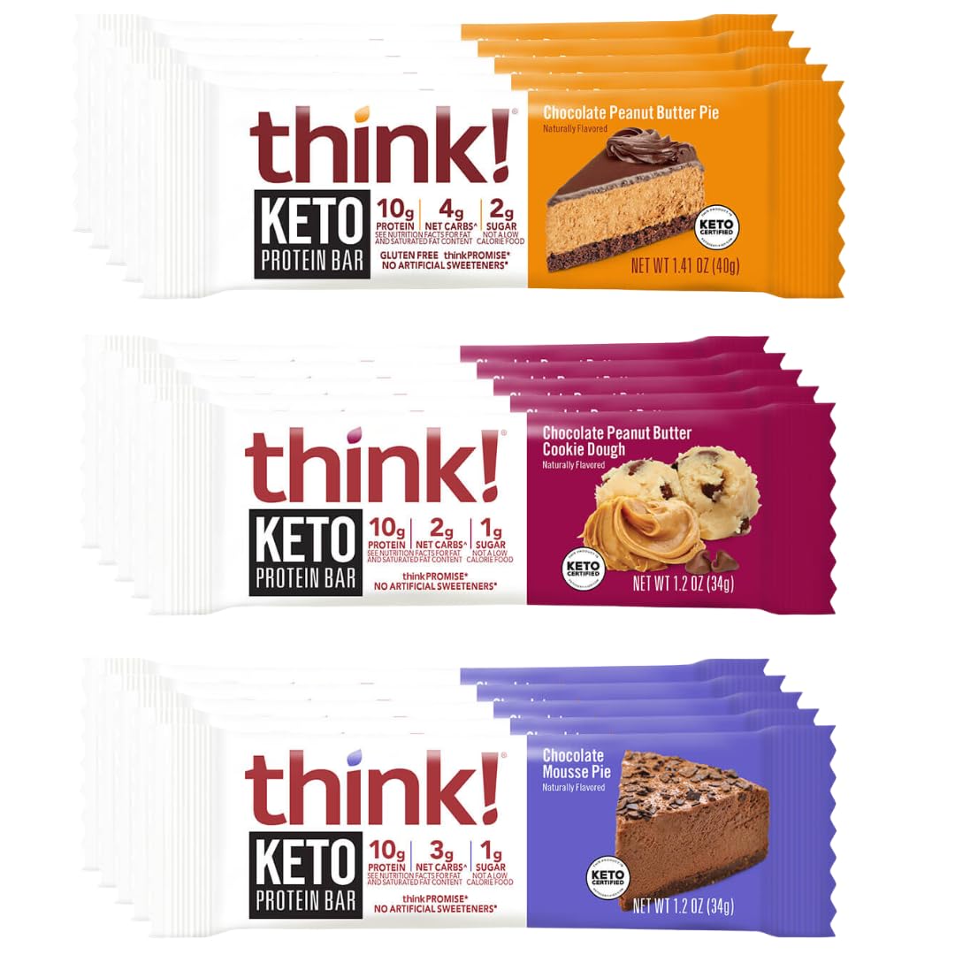 Generic - Think! Barras de Proteína Keto – Pack Sortido, Snacks de Alta Proteína, Sem Glúten, Sem Açúcar, Barras Nutricionais Energéticas – 1,2 Oz (34g) – 15 Unidades