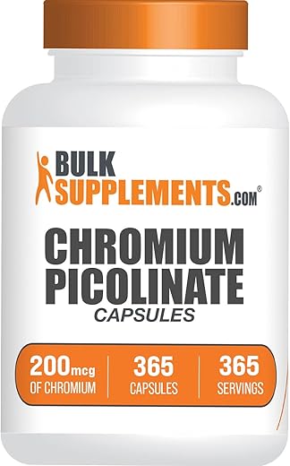 com – Picolinato de Cromo 200mcg – Cápsulas de Picolinato de Cromo, Suplemento de Cromo, Cápsulas de Cromo – Livre de Levedura, Livre de Glúten, 1 Cápsula por Porção, 365 Cápsulas - BulkSupplements