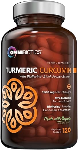 OmniBiotics - Suplemento de Extrato de Cúrcuma Orgânica 1500mg com BioPerine e 95%% de Extrato de Curcuminoides – Cápsulas de Cúrcuma com Pimenta Preta (10mg) – 120 Cápsulas