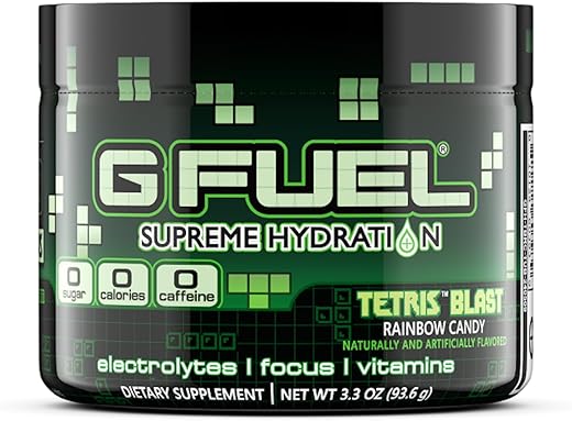 Tetris Blast: Pó de Eletrólitos para Hidratação, Energia e Foco, Sem Açúcar, Suplemento com Minerais Essenciais, Sabor Rainbow Candy, 93g - G Fuel