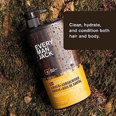 Sabonete Líquido 3 em 1 para Homens – Limpeza e Nutrição da Pele e Cabelo com Proteínas de Soja, Aloe Vera e Âmbar – 300ml - Every Man Jack