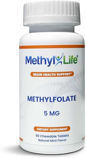 Methyl-Life - L-Methylfolato Puro 5 mg – Fólico Ativo. 3 Meses de Fornecimento. Mastigáveis. Livre de Transgênicos. Sem Glúten