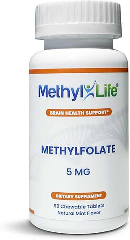 Methyl-Life - L-Methylfolato Puro 5 mg – Fólico Ativo. 3 Meses de Fornecimento. Mastigáveis. Livre de Transgênicos. Sem Glúten