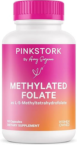 Folate Methyl – Ácido MTHFR, Forma Natural de Ácido Fólico para Gravidez, Fórmula para Mamãe e Bebê, Propriedade de Mulheres, 60 Cápsulas (Embalagem Pode Variar) - Pink Stork