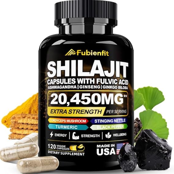Shilajit Pure Himalayan Organic – 20450MG Cápsulas de Shilajit – Premium para Homens – com Ashwagandha Ginseng e Mais Ácido Fúlvico para Homens/Mulheres – 120 Cápsulas - Regio