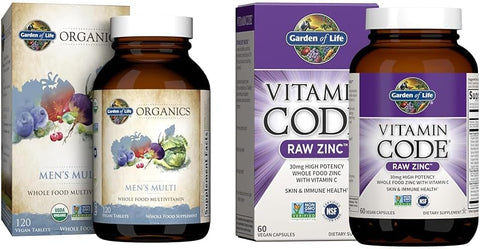 Multivitamínico Masculino 120 Comprimidos e Suplemento de Zinco 30mg – Vitaminas e Minerais Veganos para Saúde e Imunidade - Garden of Life