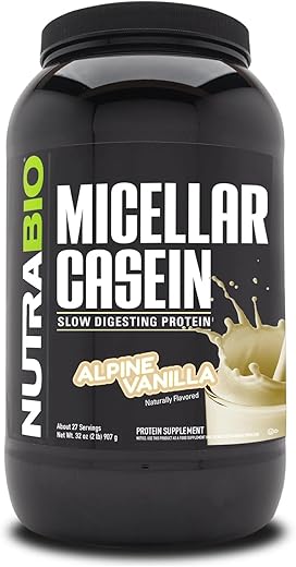 Proteína em Pó de Caseína Micelar – Sabor Morango – Digestão Lenta – Crescimento Muscular – Aminoácidos Essenciais – Não-OGM – Sem Glúten - NutraBio