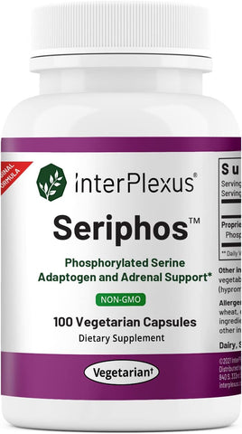 InterPlexus - Seriphos – Suplemento de Fosforilada de Serina Adaptogênica e Adrenal – Suporta a Função Adrenal Saudável, Livre de Glúten, Lactose e Soja – 100 Cápsulas (100 Porções)
