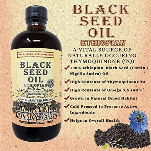 Herbal Organic Works - Óleo de Semente de Cominho Preto (473ml) 3 Vezes Mais Timoquinona, 100% Puro Óleo de Semente de Cominho Preto Etíope, Vidro de Nigella Sativa 100% Natural