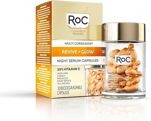 Multi Correxion Revive Glow – Cápsulas de Vitamina C Pura 20% para Clareamento, Manchas Escuras e Textura, 30 unidades - RoC