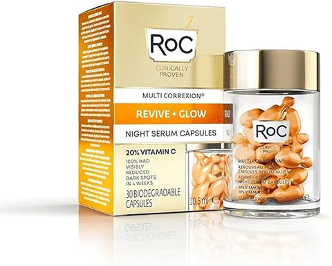 Multi Correxion Revive Glow – Cápsulas de Vitamina C Pura 20% para Clareamento, Manchas Escuras e Textura, 30 unidades - RoC