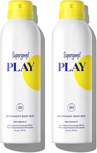 PLAY SPF 30 Body Mist Antioxidante com Vitamina C – 177 ml, Pack com 2 – Spray Protetor Solar de Amplo Espectro para Pele Sensível – Ingredientes Naturais – Ideal para Dias Ativos - Supergoop!