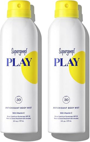 PLAY SPF 30 Body Mist Antioxidante com Vitamina C – 177 ml, Pack com 2 – Spray Protetor Solar de Amplo Espectro para Pele Sensível – Ingredientes Naturais – Ideal para Dias Ativos - Supergoop!