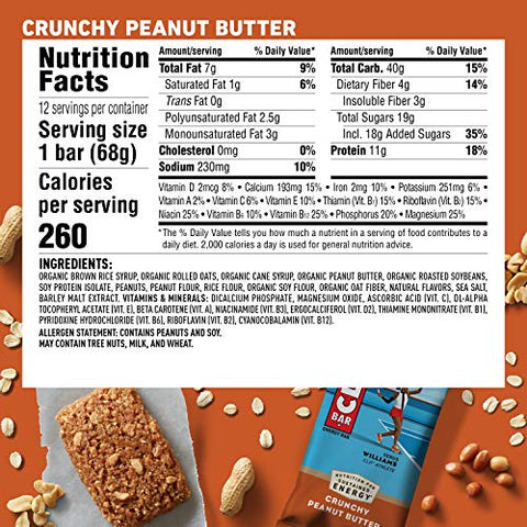 Clif Bar - Barras de Energia CLIF – Amendoim Crocante – Feitas com Aveia Orgânica – Alimento à Base de Plantas – Vegetariano – Kosher (Barras de Proteína de 2,4 Ounces, 24 Unidades) Embalagem Pode Variar