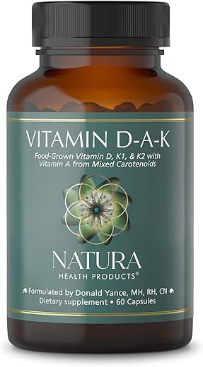 Suplemento Vitamínico D-A-K para Saúde Óssea, Cardíaca e Visual – Vitamina D3 5000 UI, K2 50 mcg, K1 550 mcg, Vitamina A 1000 UI - Natura Health Products