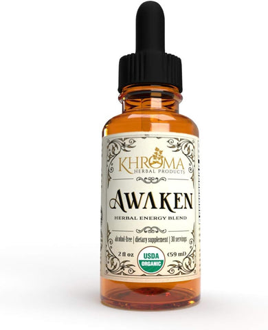 Khroma Herbal Products - Awaken – Suplemento Energético Orgânico – 60 ml Líquido em Frasco de Vidro – Yerba Mate, Raiz de Eleuthro, Ginseng Vermelho, Hortelã-Pimenta, Ginkgo Blob, Ashwaganhda, Guayusa – Khroma Herbs