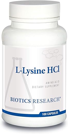 L Lysine HCI – Aminoácido L lisina em Cápsulas 100 – Estimula Energia, Reforça Imunidade, Favorece Absorção de Cálcio - Biotics Research