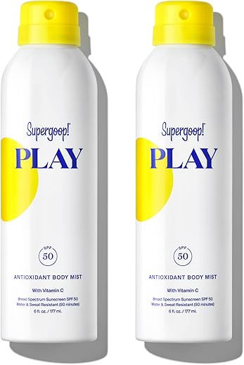 PLAY SPF 50 Body Mist Antioxidante com Vitamina C, 177 ml – 2 Unidades – Spray Protetor Solar de Amplo Espectro – Ingredientes Naturais para Pele Sensível – Ideal para Dias Ativos - Supergoop!