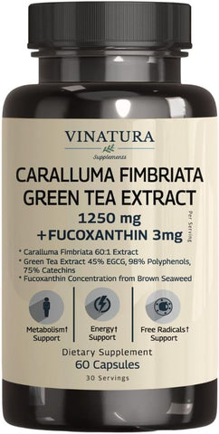 VINATURA - Caralluma Fimbriata, Extrato EGCG 45%% 1250mg Fucoxantina 3mg por Porção *Fabricado nos EUA
