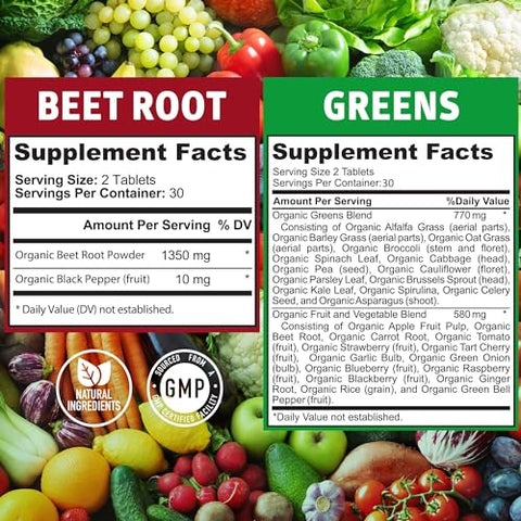 Number One Nutrition - N1N Premium e Orgânico Superfood Greens e Beet Root Tablets para Imunidade e Suporte Antioxidante, Embalados com Alfafa, Spirulina e Cevada, 120 comprimidos – Número Um Nutrição