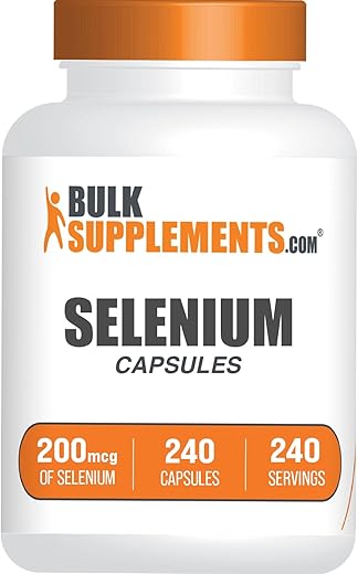 com Cápsulas de Glicinato de Selênio – Suplemento de Selênio, Cápsulas de Selênio 200mcg – Mineral Traço Essencial, Livre de Glúten, 1 Cápsula por Porção, 500 Unidades (Pacote de 1) - BulkSupplements