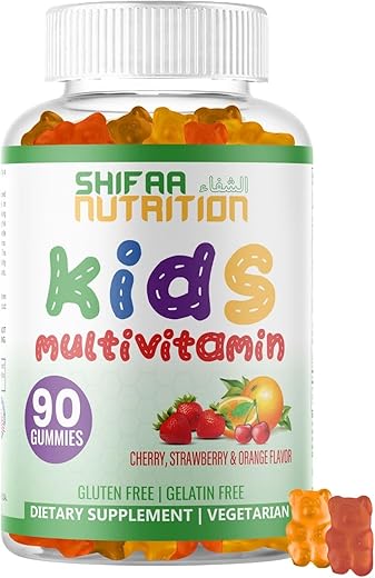 SHIFAA NUTRITION - Halal Kids Multivitamin Gummies | Suprimento de 45-90 Dias | Vitaminas Essenciais para Crianças | Vitamina C, D, Zinco, A, E, B6, B12, Biotina | Gomas Halal para Crianças