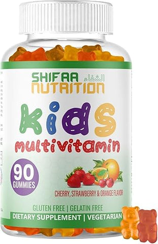 SHIFAA NUTRITION - Halal Kids Multivitamin Gummies | Suprimento de 45-90 Dias | Vitaminas Essenciais para Crianças | Vitamina C, D, Zinco, A, E, B6, B12, Biotina | Gomas Halal para Crianças