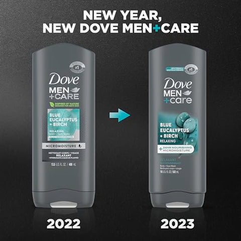 DOVE MEN + CARE - DOVE MEN CARE Sabonete Líquido para o Corpo Eucalipto Azul e Bétula 4 Unidades Hidratação Micromoisture, Limpeza Eficiente e Nutrição da Pele, 532 ml