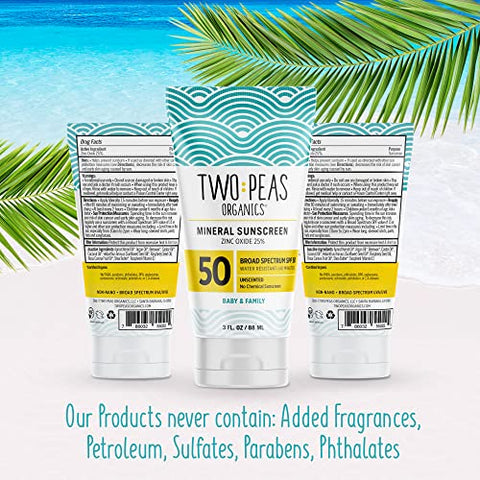 Two Peas Organics - Protetor Solar Orgânico Natural FPS 50 – Seguro para Recifes de Corais – Bebê, Criança – 100ml